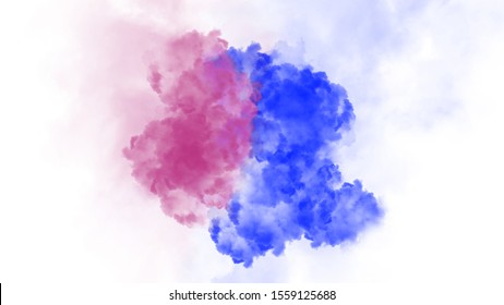 Dry Ice Explosion Colorful Red And Blue Smoke On Isolate White Background.