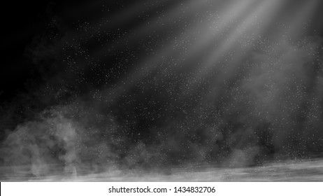 Dry Ice Smoke Clouds Fog Floor Texture.Perfect Spotlight Mist Effect On Isolated Black Background.