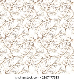 Dry intertwined branches. Branches of trees. Tree forest pattern on white background. Watercolor illustration for fabrics, wallpaper and prints.