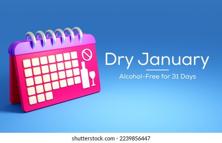 Dry January is a public health campaign urging people to abstain from alcohol for the month of January, 3D Rendering - Powered by Shutterstock