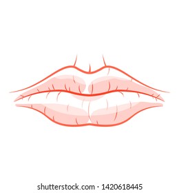 Dry Mouth Icon. Dry Cracked Woman Lips. Clipart Image Isolated On White Background