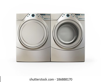 Dryer And Washer Machine Isolated On White Background