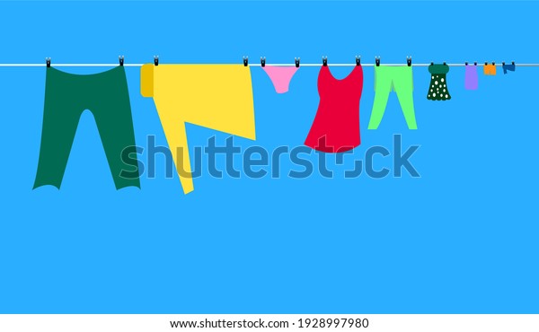Drying Clothes\
Hanging out in a white\
rope
