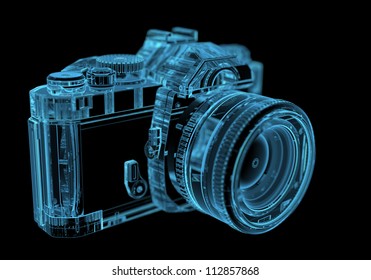 DSLR SLR camera (3D xray blue transparent)