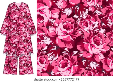 dual-tone a solid abstract big roses and small hibiscus flower with color tone leaves color, all over vector design with solid background illustration digital image for textile or wrapping paper print
