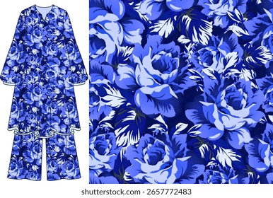 dual-tone a solid abstract big roses and small hibiscus flower with color tone leaves color, all over vector design with solid background illustration digital image for textile or wrapping paper print