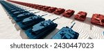 Dual-Toned Armored Tank Brigade in Desert Formation under the Blazing Sun. 3D Illustration