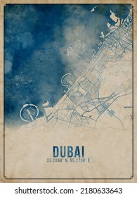 Dubai Antique Watercolor City Map Poster