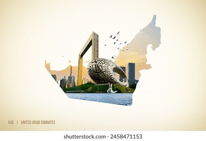 Dubai city on hand 3d concept background. amazing city on hand at sunrise, United Arab Emirates. - Powered by Shutterstock