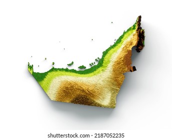 Dubai Map Shaded Relief Color Height Map On White Background 3d Illustration