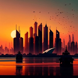 Dubai Sunset View Skyline Gulf