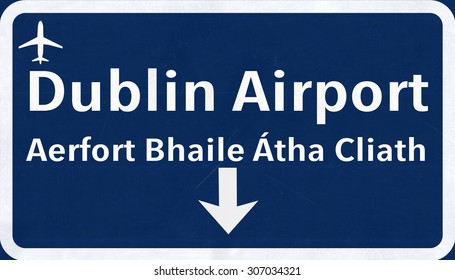 Dublin Ireland Airport Highway Sign 2D Illustration