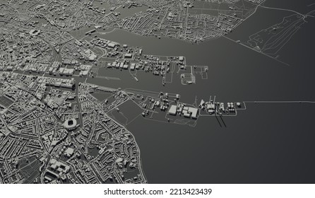 Dublin, Ireland City Map Aerial View. Minimal Design. 3D Rendering. 3D Illustration. 3D Illustration