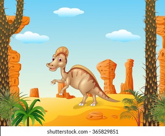 Duck Billed Hadrosaur In Theprehistoric Background