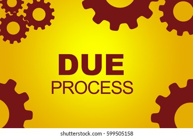 Due Process Sign Concept Illustration With Red Gear Wheel Figures On Yellow Background