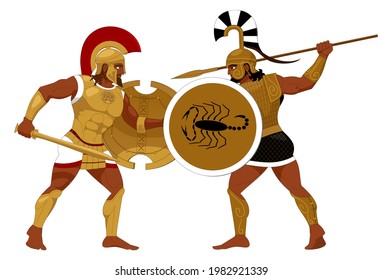 Duel Of Two Great Warriors From Iliad Homer On White Background