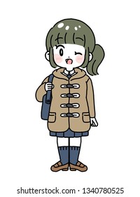 Duffel Coat High School Girl