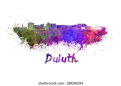 Duluth skyline in watercolor splatters with clipping path