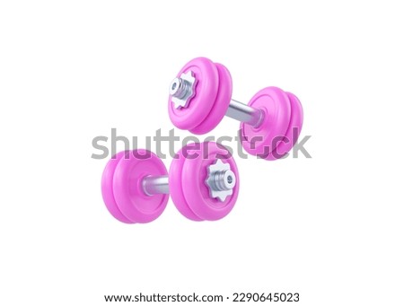 Dumbbell 3d render icon - pink fitness equipment, simple gym barbell and fit execise accessories for muscle. Health care illustration, iron training inventory isolated on white background