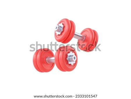 Dumbbell 3d render icon - red fitness equipment, simple gym barbell and fit execise accessories for muscle. Health care illustration, iron training inventory isolated on white. 3D Illustration