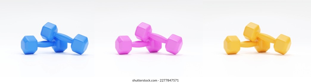 Dumbbell 3d render icon set - gym healthy equipment, realistic fit barbell and fit execise accessories for woman. Health care objects, fit training inventory isolated on pink. 3D Illustration - Powered by Shutterstock