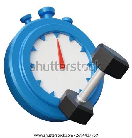 Dumbbell with timer or chronometer on a isolated background. Time to fitness concept. Stopwatch with dumbbell. Gym concept.