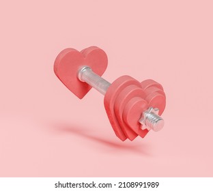 dumbbell with weights in the shape of a heart. minimal concept of exercise, healthy life, love and valentine's day. 3d rendering - Powered by Shutterstock