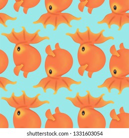 Dumbo Octopus Repeating Pattern Illustration On Blue