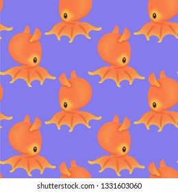 Dumbo Octopus Repeating Pattern Illustration On Purple