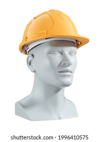 Dummy in yellow hard hat isolated on white background. 3D render
