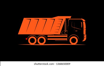 Dump Truck Simple Side View Schematic Image On Black Background