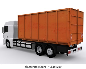 Dumpster Container On Truck 3D Rendering