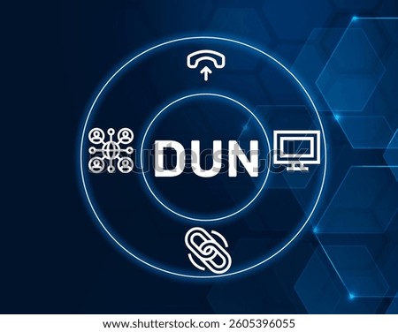 dun dial up networking.DUN acronym. A method for connecting to the internet using a dial-up connection.