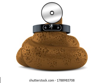 Dung Poo With Doctor Mirror Isolated On White Background. 3d Illustration