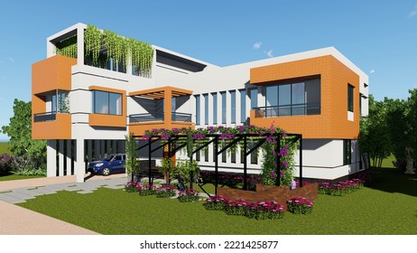 Duplex Building For Single Family. 3D Render.