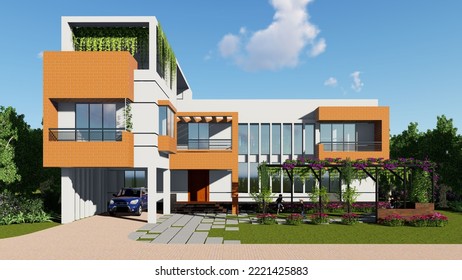 Duplex Building For Single Family. 3D Render.