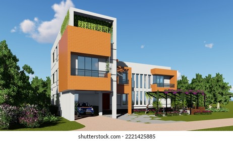 Duplex Building For Single Family. 3D Render.