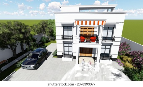 Duplex For Single Family. 3D Render