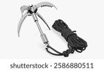Durable grappling hook featuring three pronged claws and a sturdy rope, ideal for climbing and outdoor adventures.
