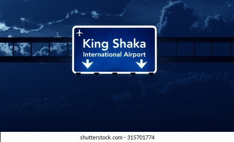 Durban South Africa Airport Highway Road Sign At Night 3D Illustration