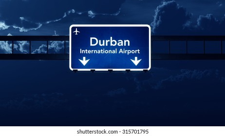 Durban South Africa Airport Highway Road Sign At Night 3D Illustration