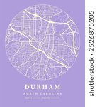 Durham Pastel Purple City Map Print with coordinates, North Carolina