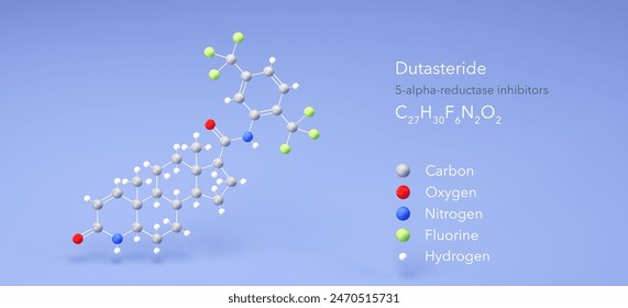dutasteride molecule, molecular structures, avodart, 3d model, Structural Chemical Formula and Atoms with Color Coding