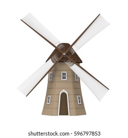 Dutch Windmill Isolated. 3D Rendering