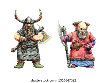 Dwarfs warriors drawing  Pencil fantasy illustration 	