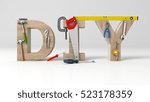 DYI concept, inscription, letters and tools on white background, 3d illustration