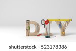 DYI concept, inscription, letters and tools on white background, 3d illustration