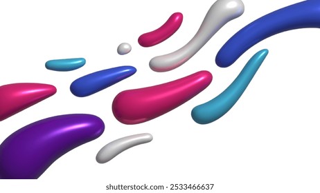 Dynamic 3D abstract wavy background, inflated balloon like forms in blue and purple colors, fluid shapes create a sense of motion and depth