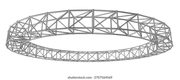 dynamic 3d render of a circular metal truss frame. perspective view for event staging, product showcases, and title sequences.