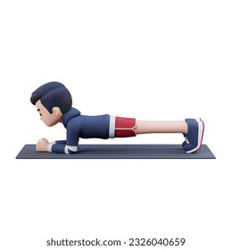 Dynamic 3D Sporty Male Character Mastering the Plank Exercise at Home Gym - Powered by Shutterstock